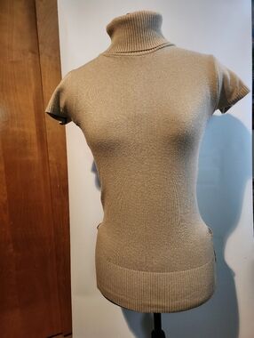 Turtleneck Short Sleeve Knit Top - Tan